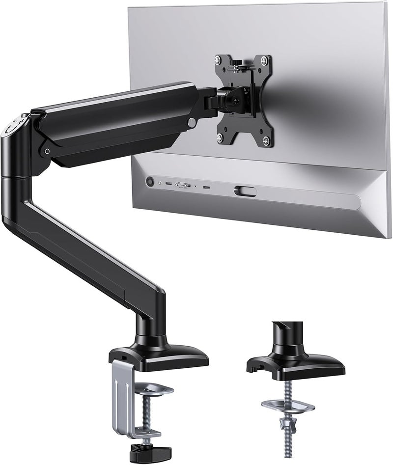 ErGear Single Monitor Arm for 13-34 inch Screens, Adjustable Gas Spring Monitor Mount Holds up to 22 lbs, Computer Monitor Stand with VESA Mount, C-Clamp & Grommet Base, Max VESA 100x100mm, - Image 1